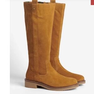BARBOUR Coretta Round Toe Block Heel Suede Riding Boot Camel Sz 6